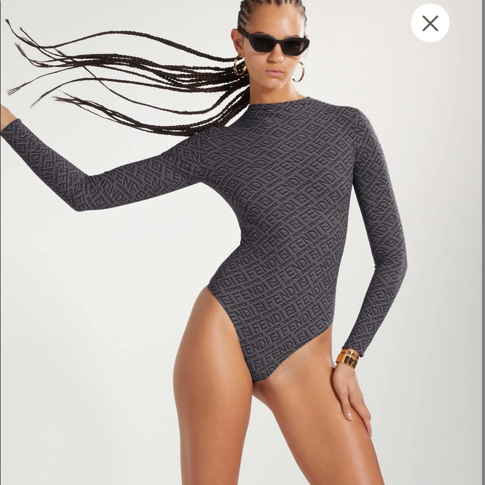 NWT Fendi x Skims Black Size Small Mock Neck Long Sleeve Bodysuit
